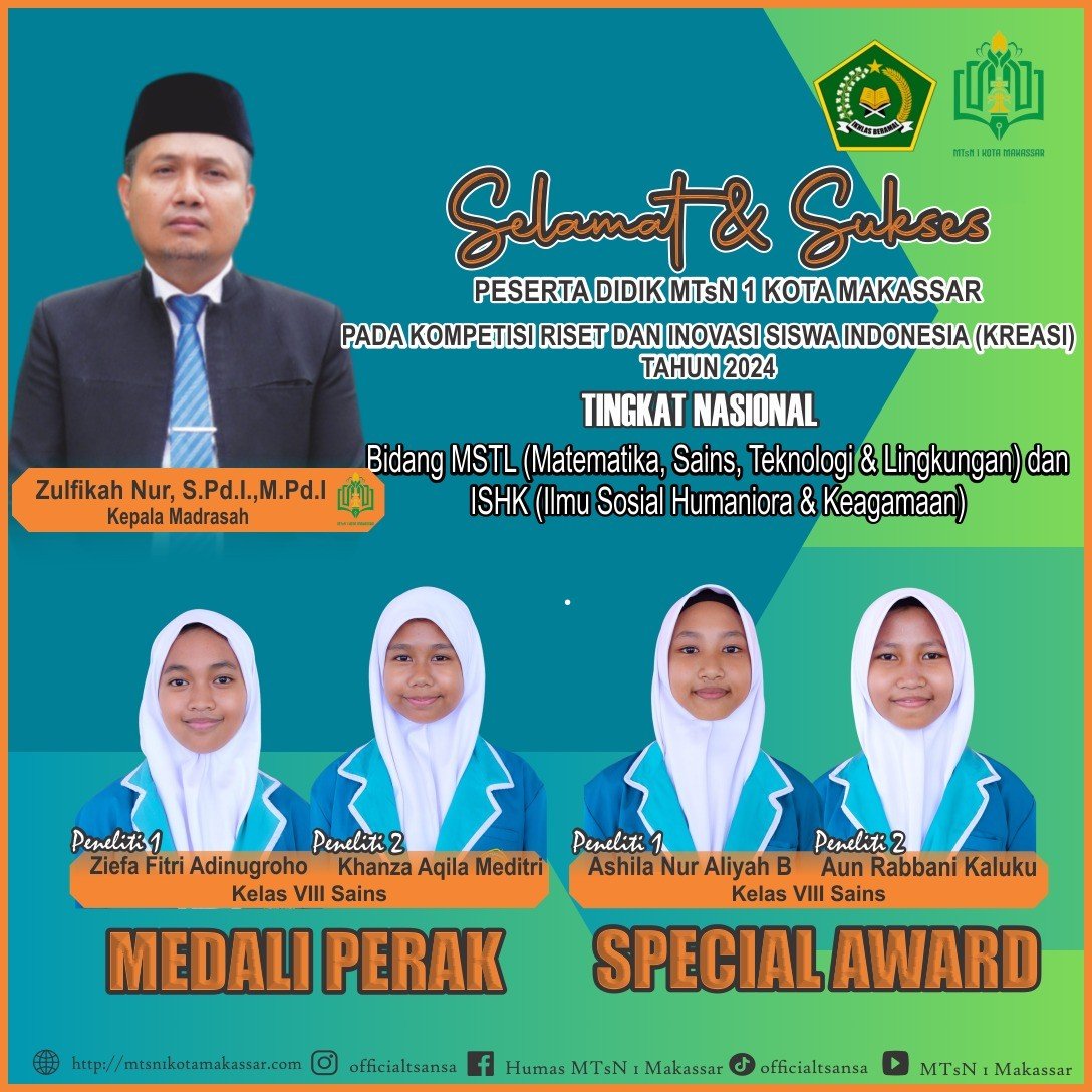 Siswa MTsN 1 Kota Makassar Raih Medali Perak dan Special Award pada KREASI 2024