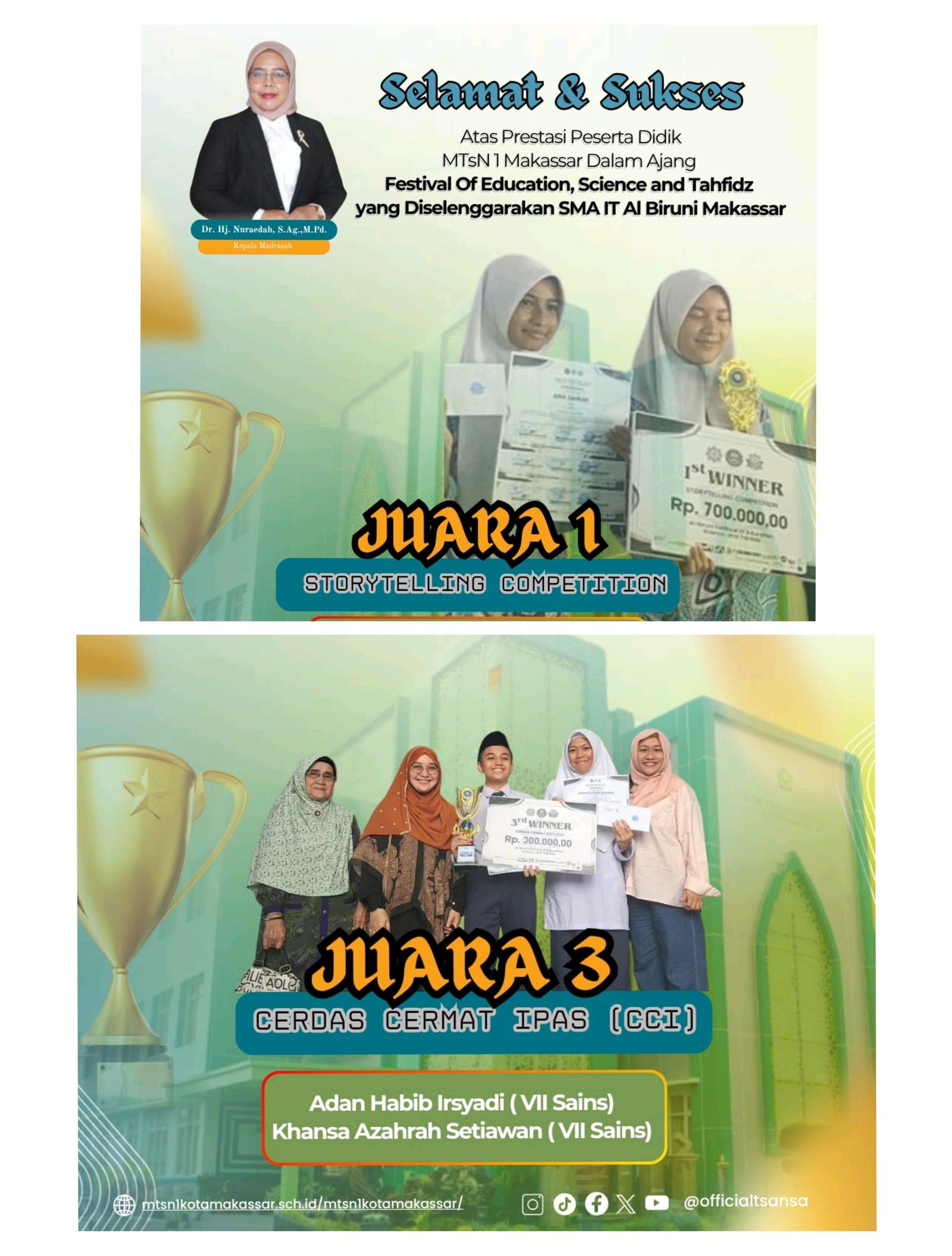 Torehkan Prestasi Gemilang, Siswa MTsN 1 Makassar Borong Juara di Festival Pendidikan, Sains dan Tahfidz